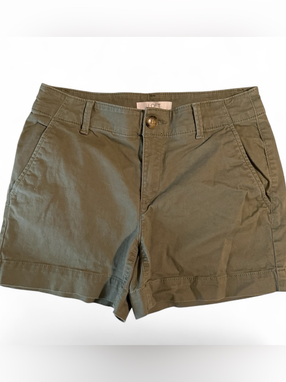 LOFT Olive Green Washed Twill Chino Shorts 4”Inseam Women’s Size 0
